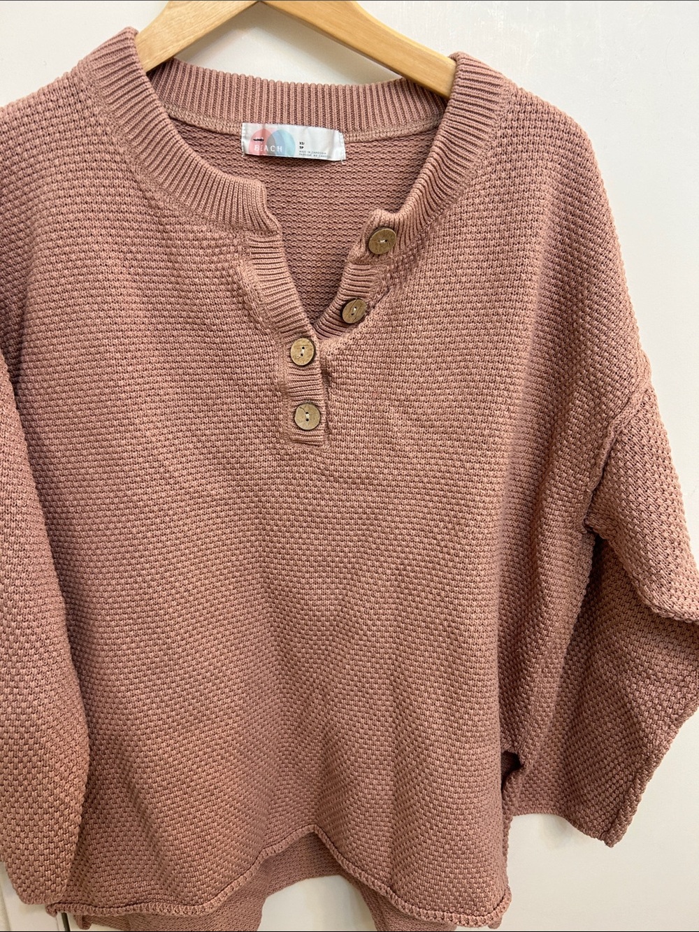 Relaxed Mauve Henley Knit Sweater